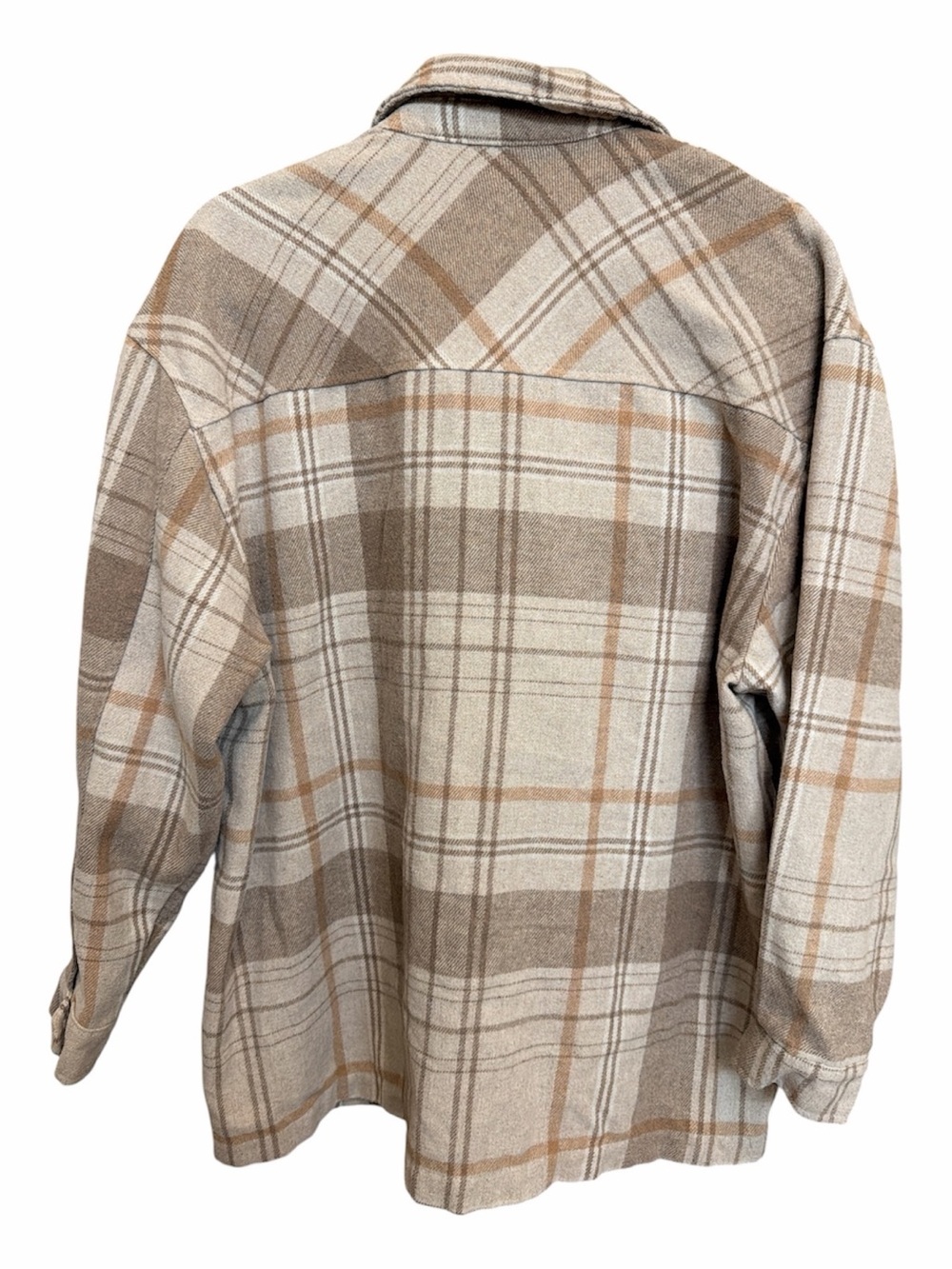 HFX Women Beige Plaid Shacket wool blend size Medium - Picture 2 of 5